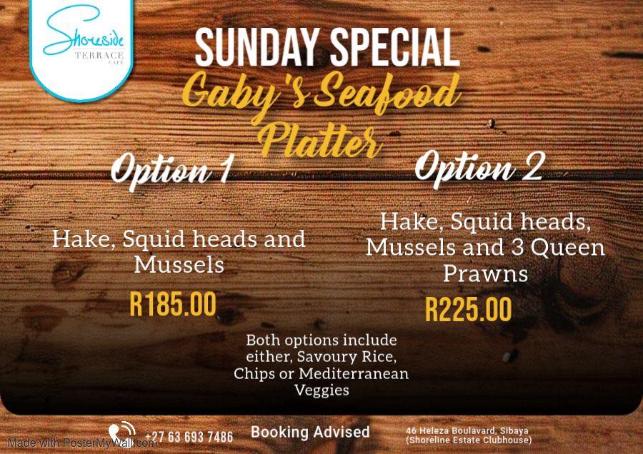 Shoreside Terrace Cafe Sunday specials menu